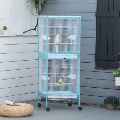 Grande cage à oiseaux avec une largeur de 1,7 pi pour Wingspan, volière d'oiseaux d'intérieur avec conception à portes multiples, convient pour un canari, pinson, conure, 55 po, bleu clair
