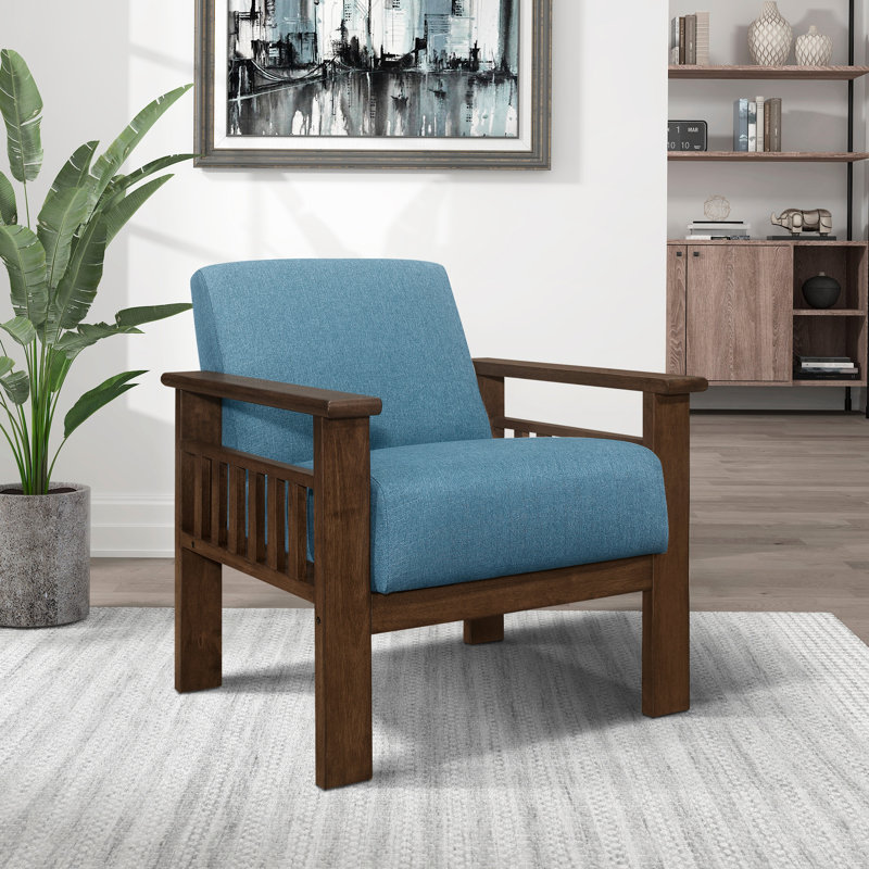 Chaise d'appoint rembourrée bleue, structure en bois d'hévéa massif avec finition en noyer, Bleu