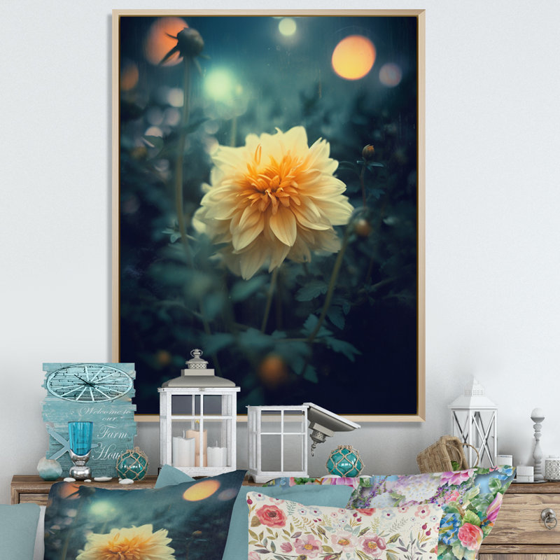 Jaune jaune sarcelle Marigold Splendor II sur toile, Cadre naturel flottant, H 20 po x l 12 po x P 1 po