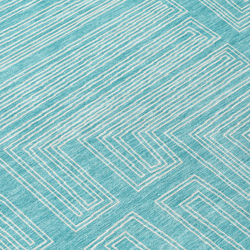 Turquoise Geometric Pattern Washable Synthetic Rug 30" x 20"