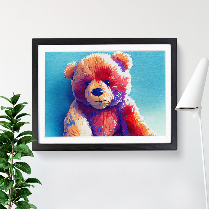Cute Teddy Bear - Framed Print, Black, 34cm H x 46cm W x 2cm D