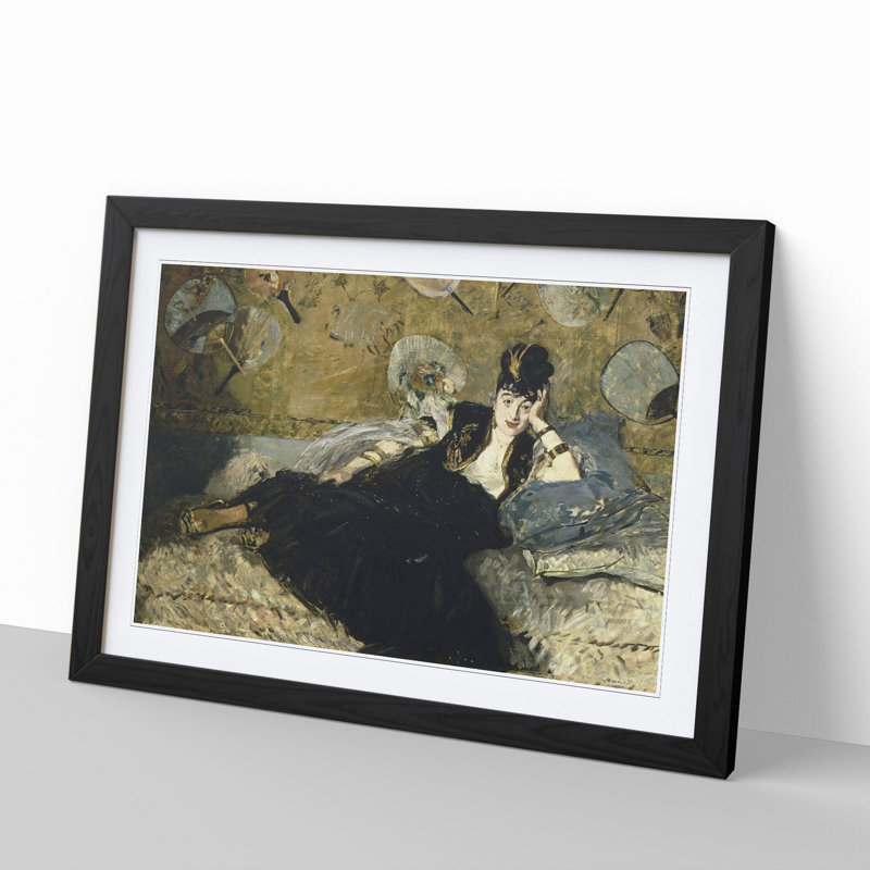 Woman with Fans by Edouard Manet - Picture Frame Painting, 48cm H x 65cm W x 2cm D, Black Framed