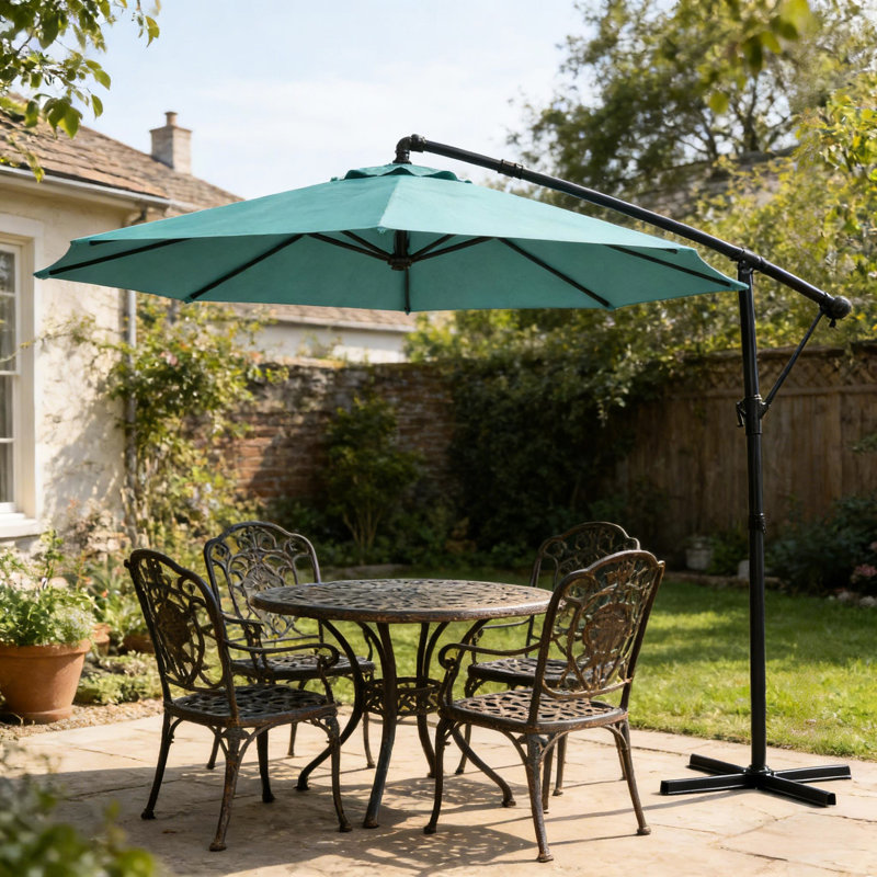 Parasol de patio en porte-à-faux bleu ciel, grand et réglable pour l'extérieur