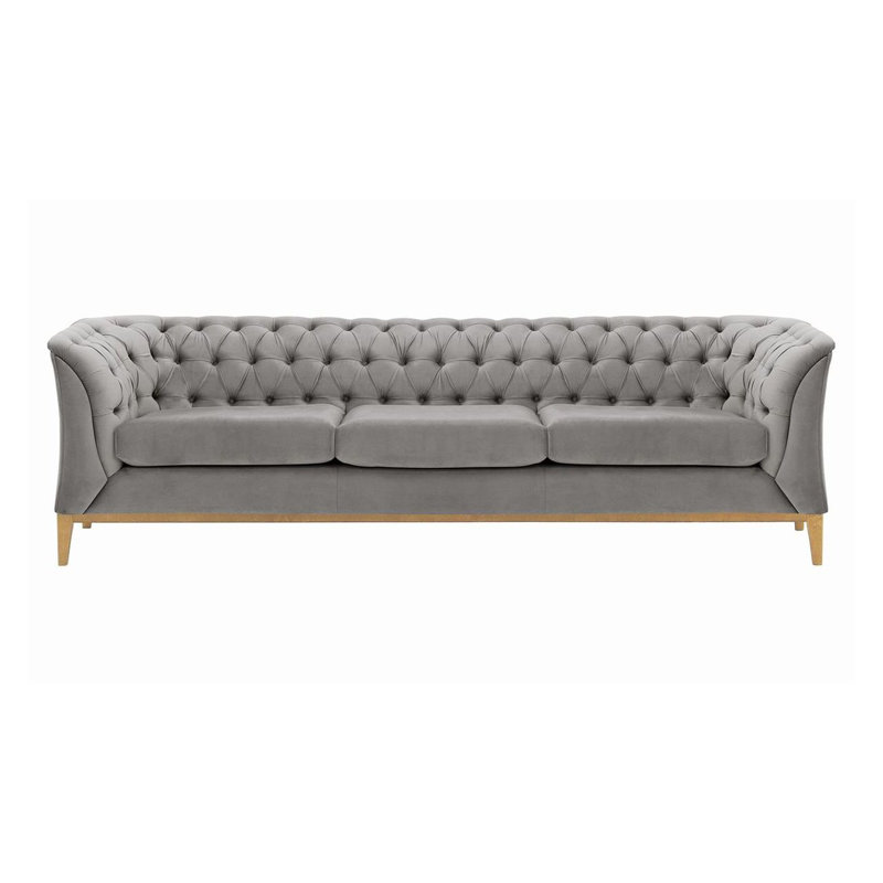 Burnham Velvet 3 Seater Sofa, Light Grey