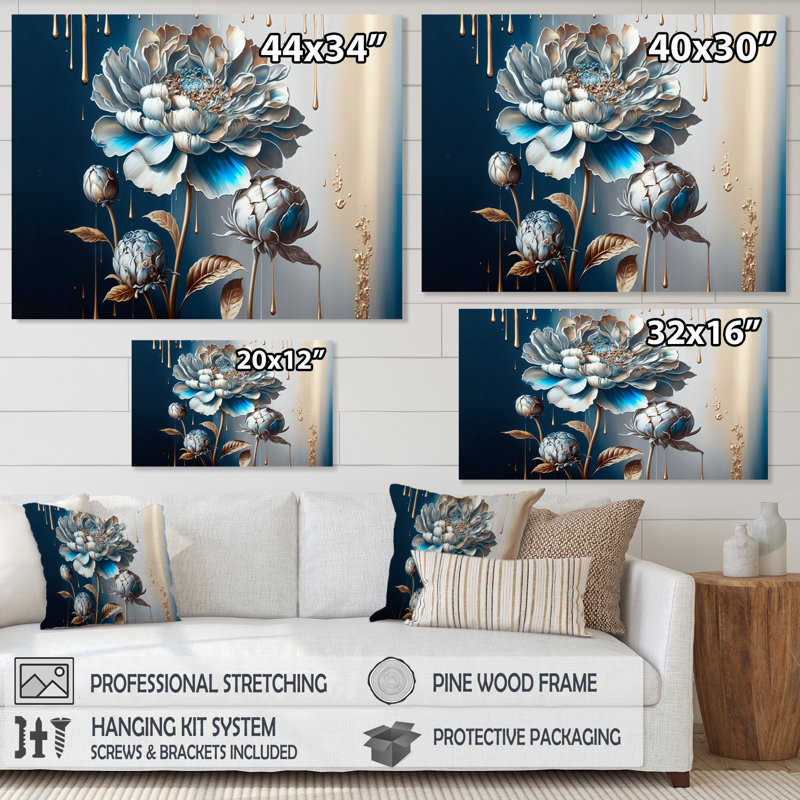«Ice Blue Zinnia Flowers», reproduction sur toile, Toile tendue, H 30 po x l 40 po x P 1,5 po