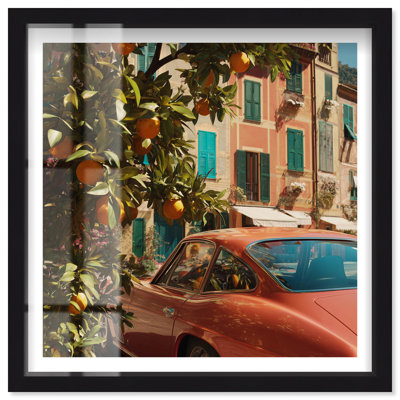 «Italian Town in Blossom Shadowbox», art italien rétro par Notoriart, cadre noir, 30 x 30