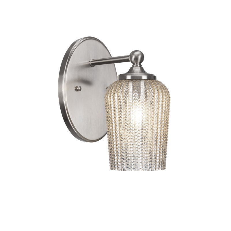 Juvens Wall Sconce Shown With 5" Textured Glass, Brushed Nickel, Beige