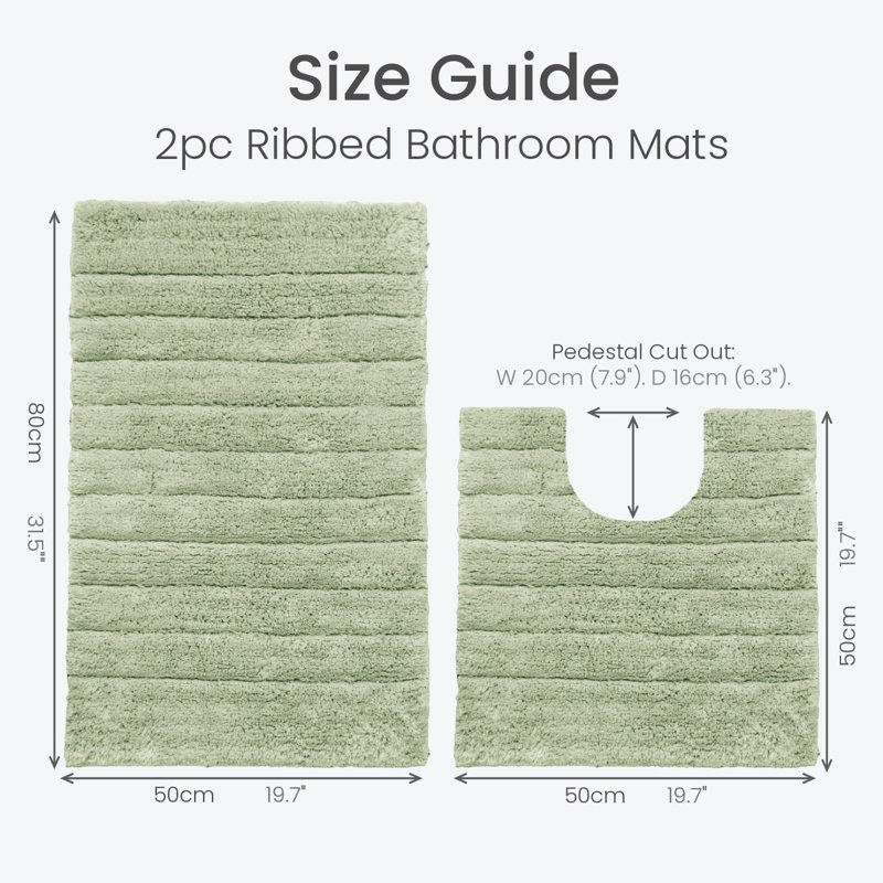Linear Ribbed Two Piece Bath Mat Set, Sage