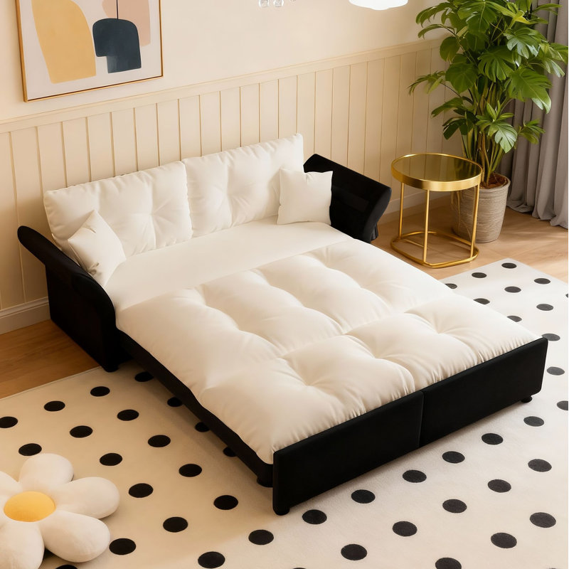 Burwell  75"Velvet Upholstered Pull Out Cloud Sofa Bed 3-in-1 Convertible Multi-Functional Sleeper Sofa Bed with 2 Soft Pillows and Loveseat, Lounge Couch for Living Room Bedroom