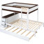 Lit superposé avec lit gigogne simple, blanc et noyer, ports de bureau, tiroirs cachés pour lit gigogne dans le lit, 2 et trois trous,