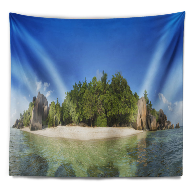 Paradise de polyester en mer de mer seychelles tapisserie avec accessoires suspendus inclus, H 50 po x l 60 po