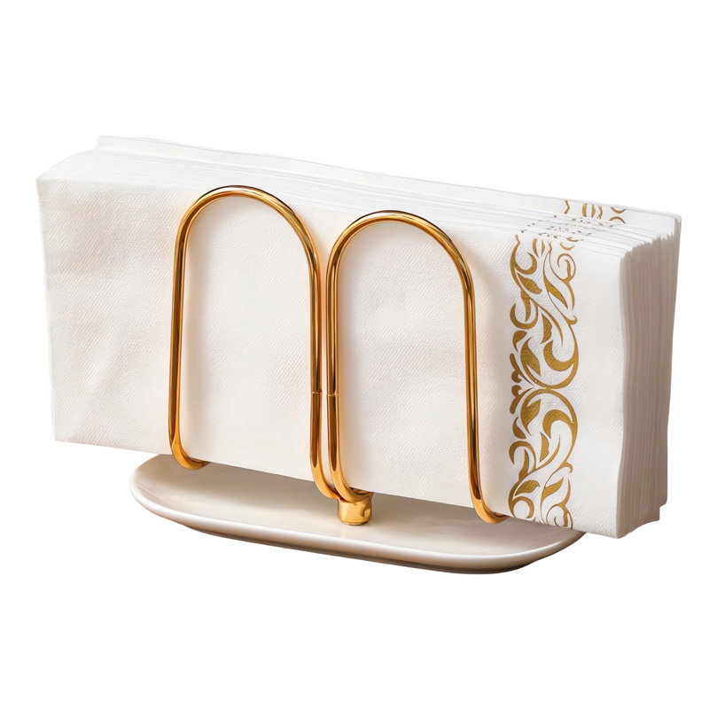 Porte-serviette vertical doré avec base en céramique - Porte-serviettes d'invité moderne jetable