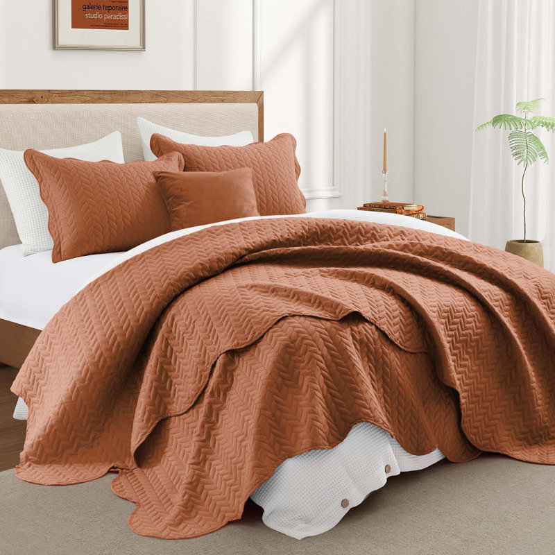 Embossed Microfiber Quilt Coverlet Set, Rust, Twin ( 66 Inc x 86 Inc )