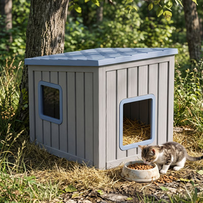 Outdoor Cat House Weatherproof – Durable 22.24" Resin Shelter for Indoor & Outdoor Use, Easy to Clean
