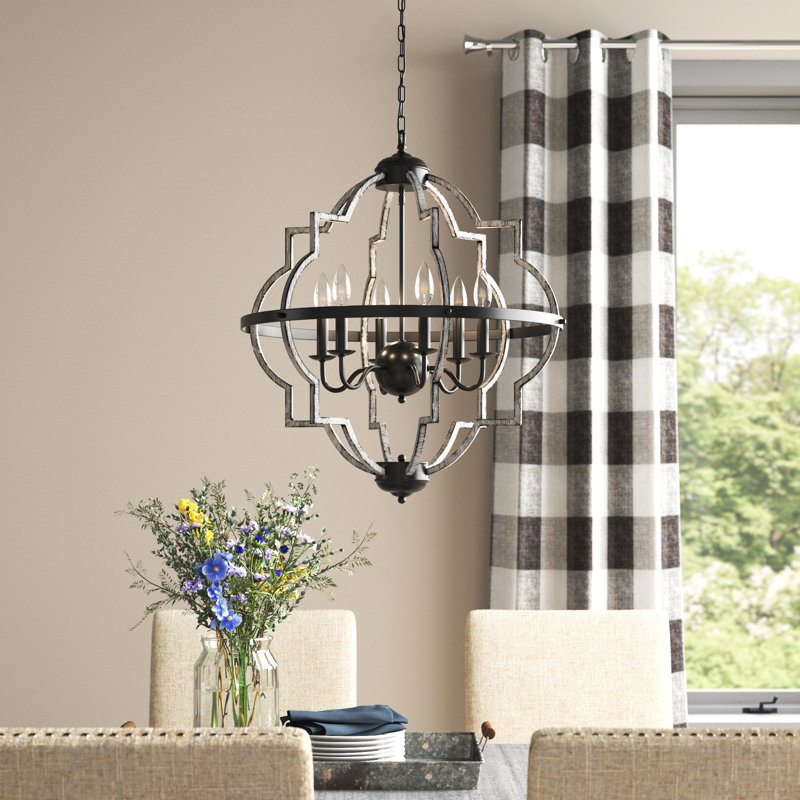 Rarick 6 - Light Dimmable Geometric Chandelier, Black/Silver