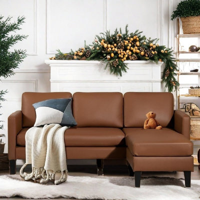 Dobro L-Shaped Sectional Sofa, Leather Convertible Sleeper Couch with Reversible Chaise, Sleeper Sofa Bed Couch Set for Small Spaces, Living Room, Apartment