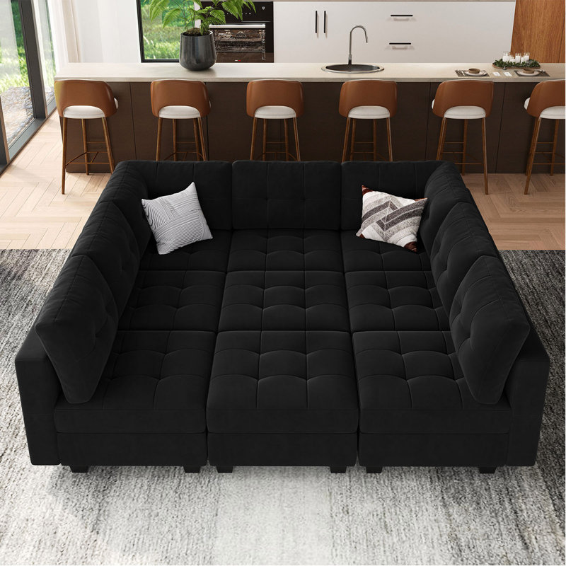 Canapé-lit modulaire 9 pièces Buckleton, Velours noir