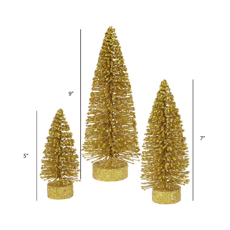Arbre de Noël artificiel à paillettes, H 9 po x l 3 po x P 3 po, Or