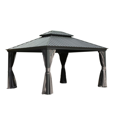 10' x 12' Hardtop Gazebo with Galvanized Steel Roof - Grey Metal Outdoor Pavilion for Patio & Garden