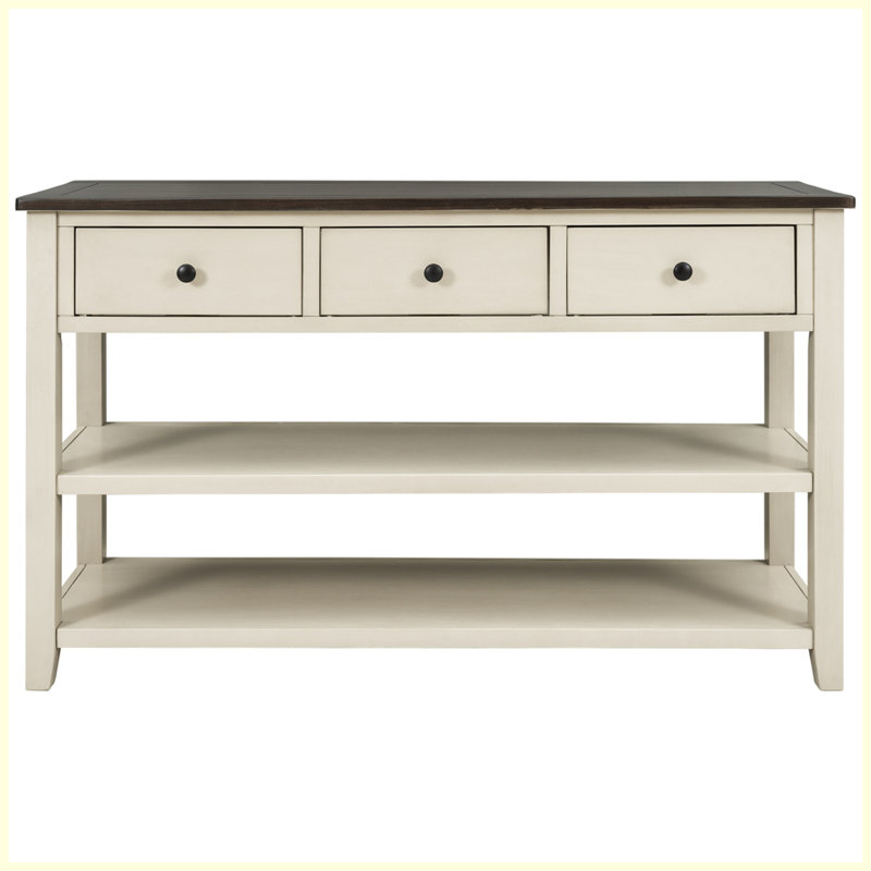 Console rétro avec deux tablettes ouvertes pour le salon, Espresso, Beige
