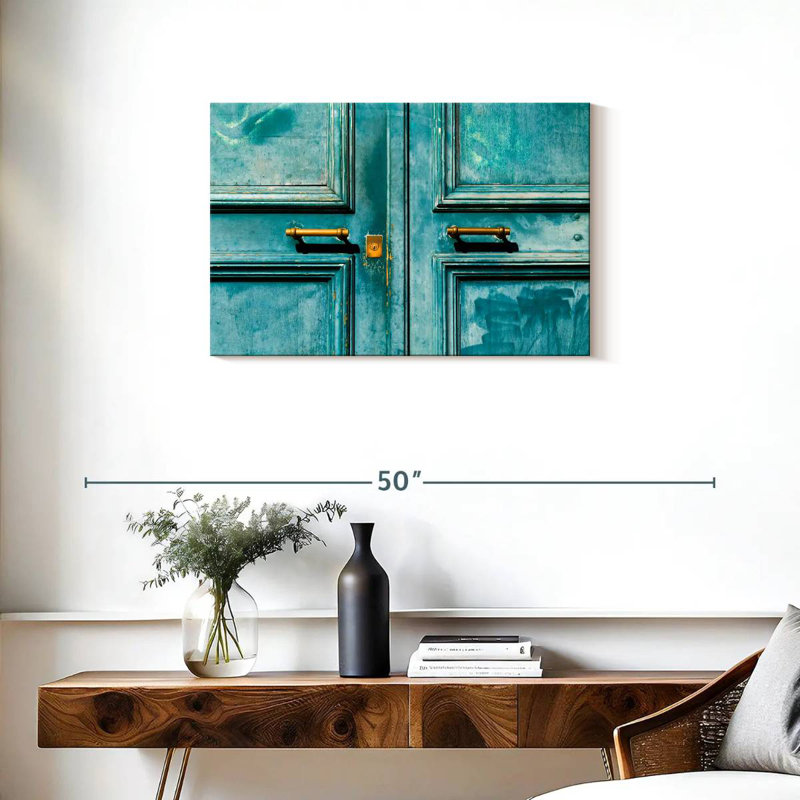 Lilie vieille porte turquoise, H 20 po x l 30 po