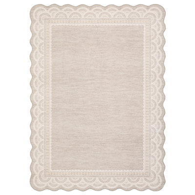 Scalloped Lace 5x7 Area Rug for Living Room Beige Rug for Bedroom Dorm Washable Rugs Non Slip Scalloped Rugs for Under Table Nursery College Bedroom Playroom Beige