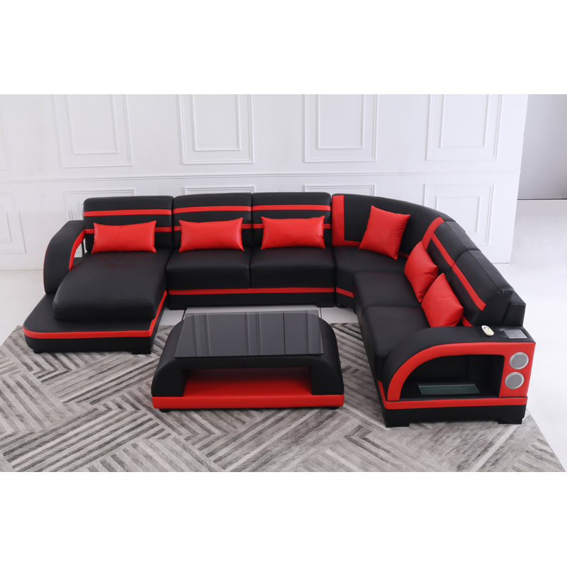 Canapé modulaire en cuir Amaiya, Similicuir assorti rouge, Orienté vers la droite