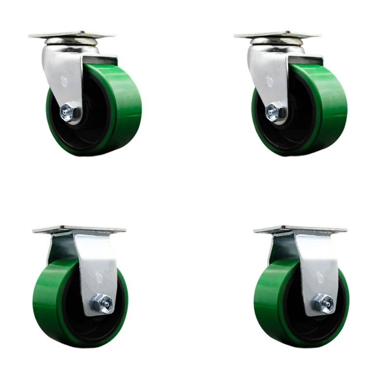 Poly on Cast Iron Caster Set with Ball Bearings 2 Swivel 2 Rigid_20S420-PUB-2-R-2, Green