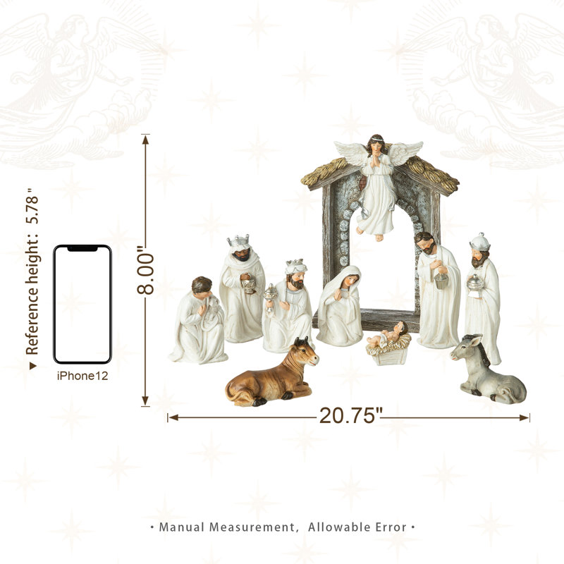 11-Piece Ivory Resin Nativity Figurine Set