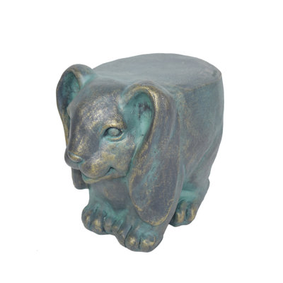 Rabbit Garden Stool, Lightweight Concrete, Gold Patina Finish, No Assembly Required