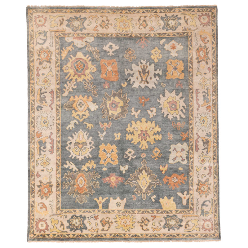 Tapis sarcelle moderne Oushak 7 pi 11 po x 9 pi 6 po