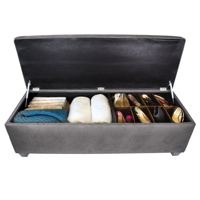 Erik Polyester Upholstered Storage Bench, Gray