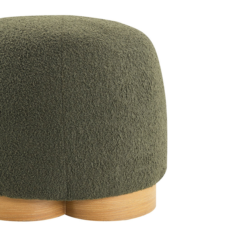 Fully Assembled Round Soft Teddy Fabric Upholstered Ottoman, Footstool With Soft Padded Seat, Fully Assembled Modern Sofa Couch Footrest, Extra Seating For Bedroom Entryway, Olive Green