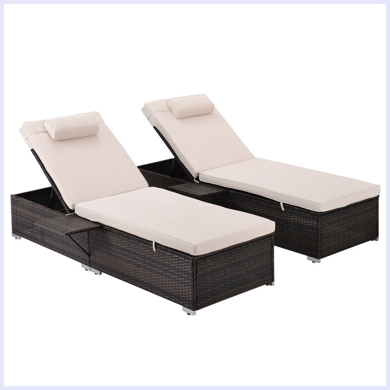 Chaise longue inclinable longue avec coussins, Beige