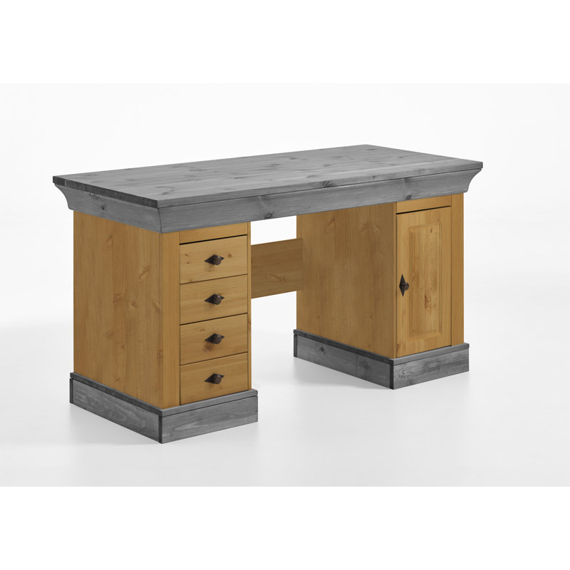 Kelly Solid Wood Executive Desk, Grey/Brown