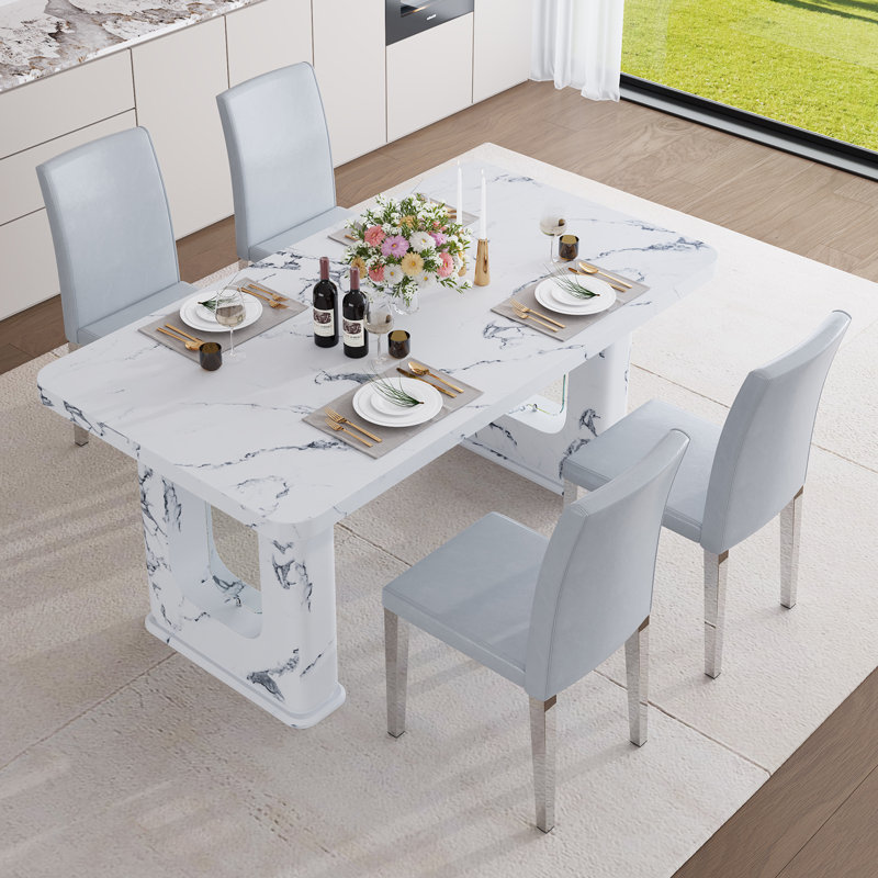 Ensemble de table de salle à manger 64,5 po, 5 pièces: table, 4 chaises, Gris