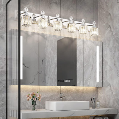 Modern Crystal Vanity Light Fixture For Bathroom With Backplate And Frame, E26 Bulb Compatible, UL Listed, Easy Installation