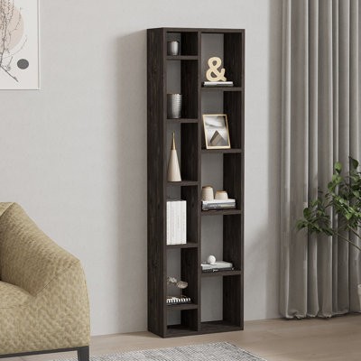 Bibliothèque moderne anthracite moderne, 5 tablettes, 17,5 po x 59,1 po x 7,7 po | Panneau de fibres à densité moyenne 100% mélamine, épaisseur: 0,7 po | Conception murale, rangement élégant et fonctionnel pour la maison ou le bureau, durable et é