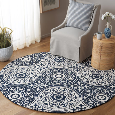 Norissa Hand Tufted Wool/Cotton Geometric Rug in Ivory/Blue