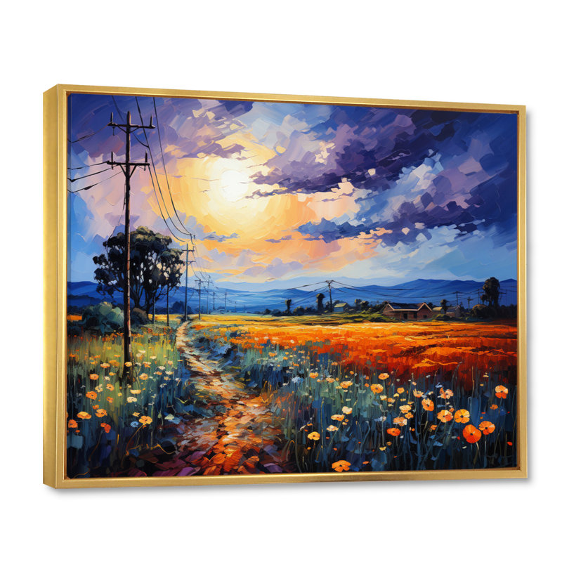 «Power Lines Electric Reverie VII», art mural sur toile, H 30 po x l 40 po x P 1,5 po, Cadre flottant doré