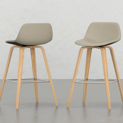 Tabouret de 2 - généreux siège en placage de lin naturel avec 2 comptoirs et pieds en bois