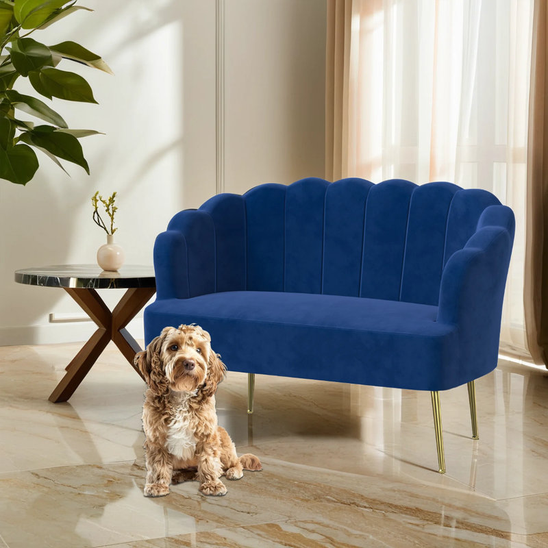 High-end Velvet 2-Seater Loveseat Couch, Navy