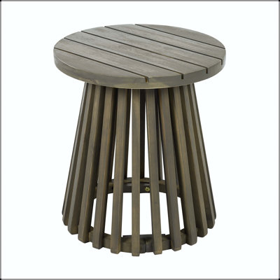 Outdoor Acacia Wood Patio Side Table - Round, Grey Finish