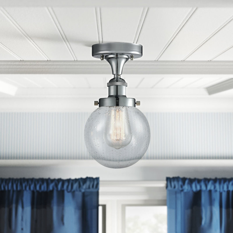Plafonnier semi-encastré 1 lumière 6 po Chippewa, Ampoule non incluse, Grainé, Chrome poli