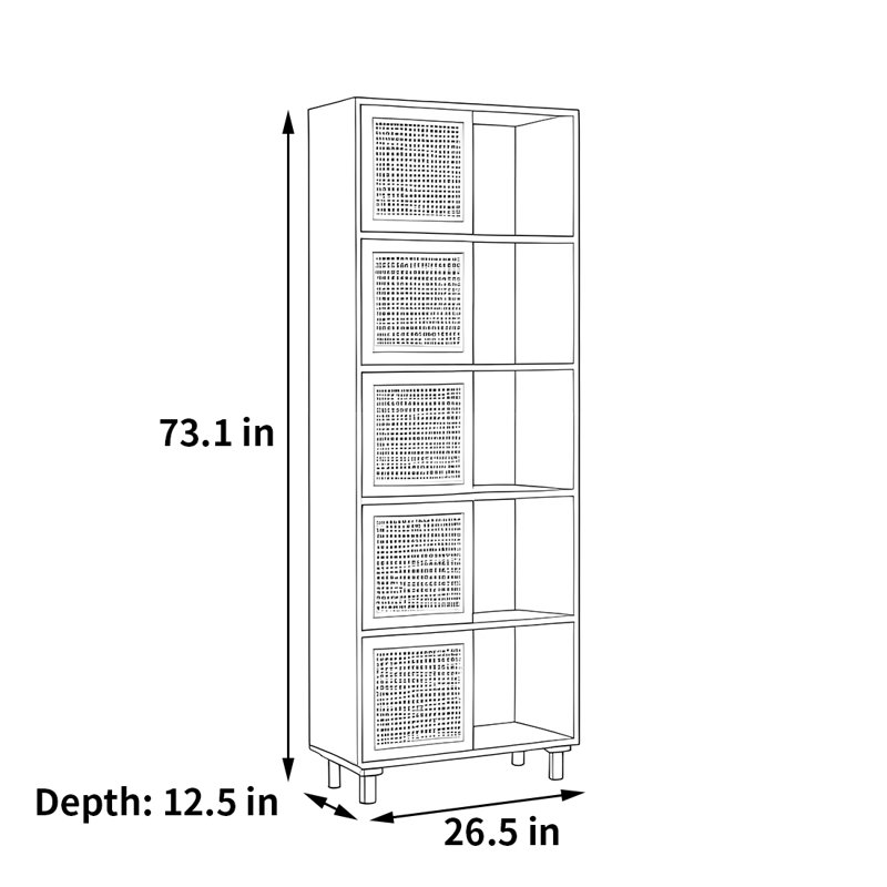 Bibliothèque pratique et élégante, (5 tablettes) H 73,1 po x l 26,5 po x P 12,5 po, Marron foncé