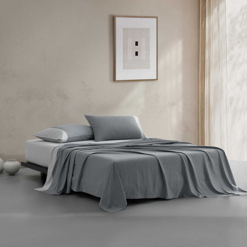 Calvin Klein Contrast Weave Sheet Set, Blue, King Sheet Set with 2 Pillowcases