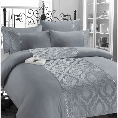 Anishia Microfiber Damask Duvet Cover Set with Pillowcases