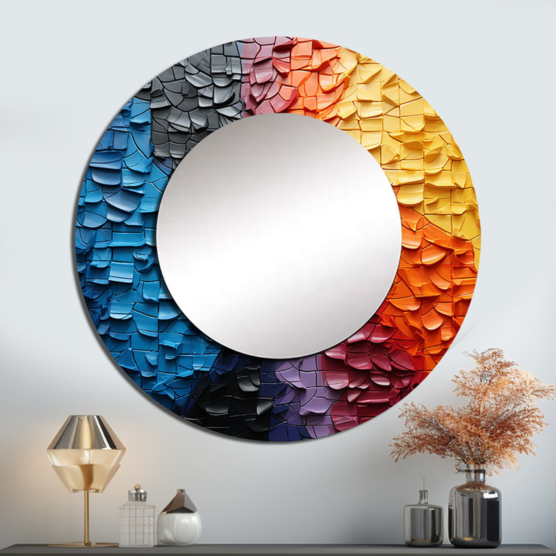 Minimalism Rainbow Prismatic Dreams I - Rainbow Unique Mirror, Traditional Large Round Wall Mirror, Printed Metal Art