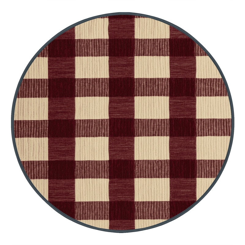 Tapis rouge à carreaux lavable à la machine, Rond 4 pi