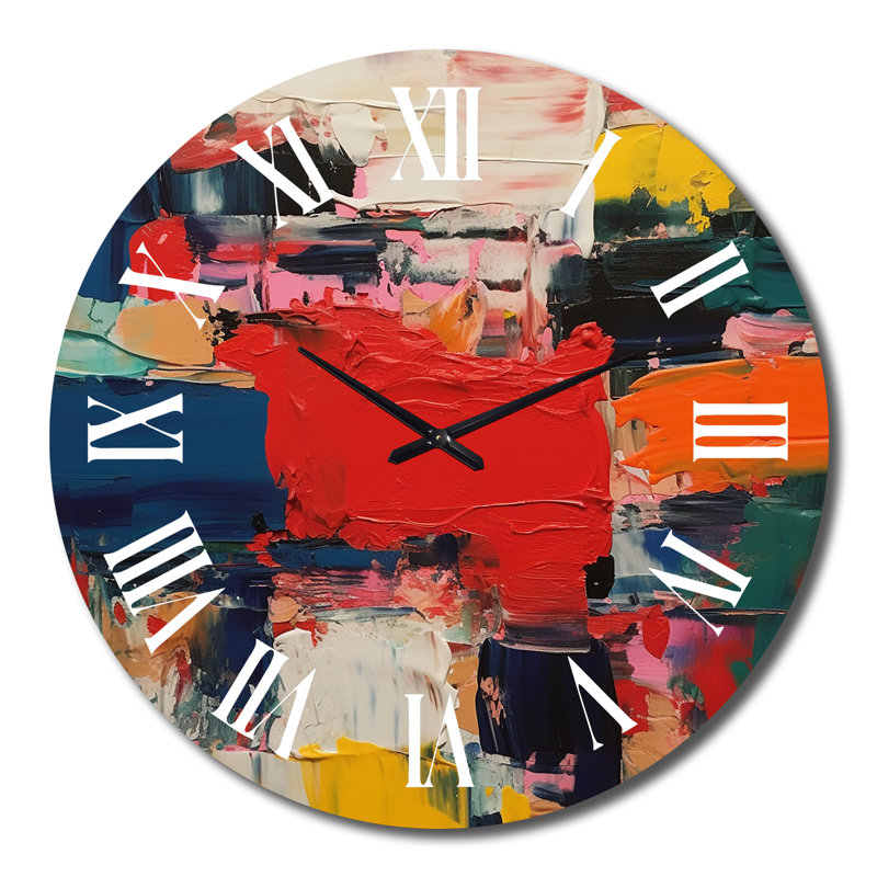 Horloge murale rouge et bleue cubiste Fusion, Très grand